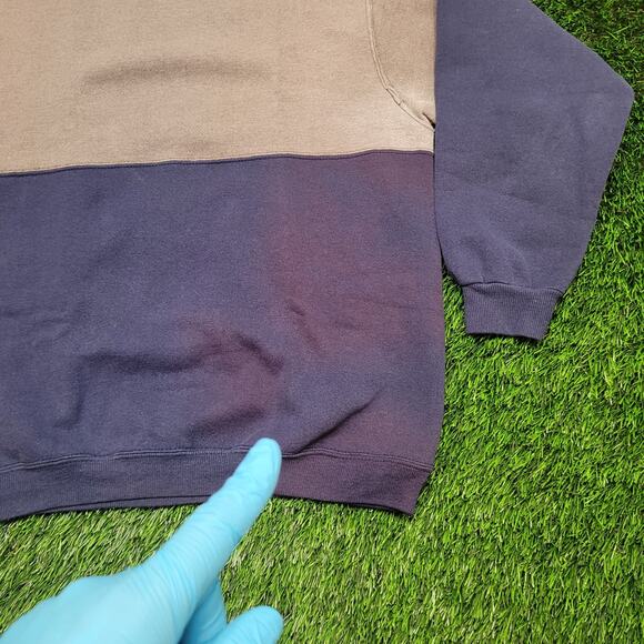 VTG 90s Hanes Color Block Split Sweatshirt Mens Large USA Made Two Tone - Picture 2 of 8